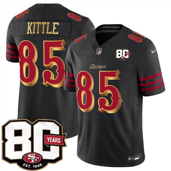Mens San Francisco 49ers #85 George kittle Black 80th Anniversary Patch Rivalries 2026 F.U.S.E. Vapor Untouchable Limited Stitched Jersey Dzhi