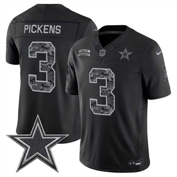 Mens Dallas Cowboys #3 George pickens Black 2026 F.U.S.E. Salute to Service Limited Stitched Jersey
