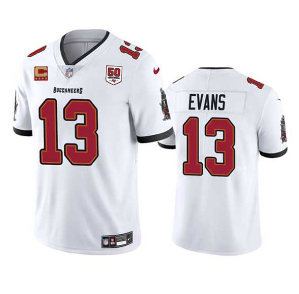 Men & Women & Youth Tampa Bay Buccaneers #13 Mike Evans White 2025 50th Anniversary Patch And 4-Star C Patch Vapor Untouchable Limited Stitched Jersey