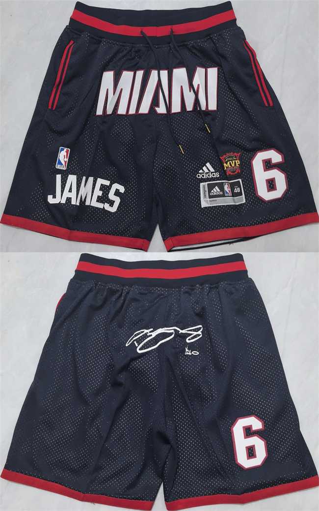 Mens Miami Heat #6 LeBron James Black Shorts (Run Small)