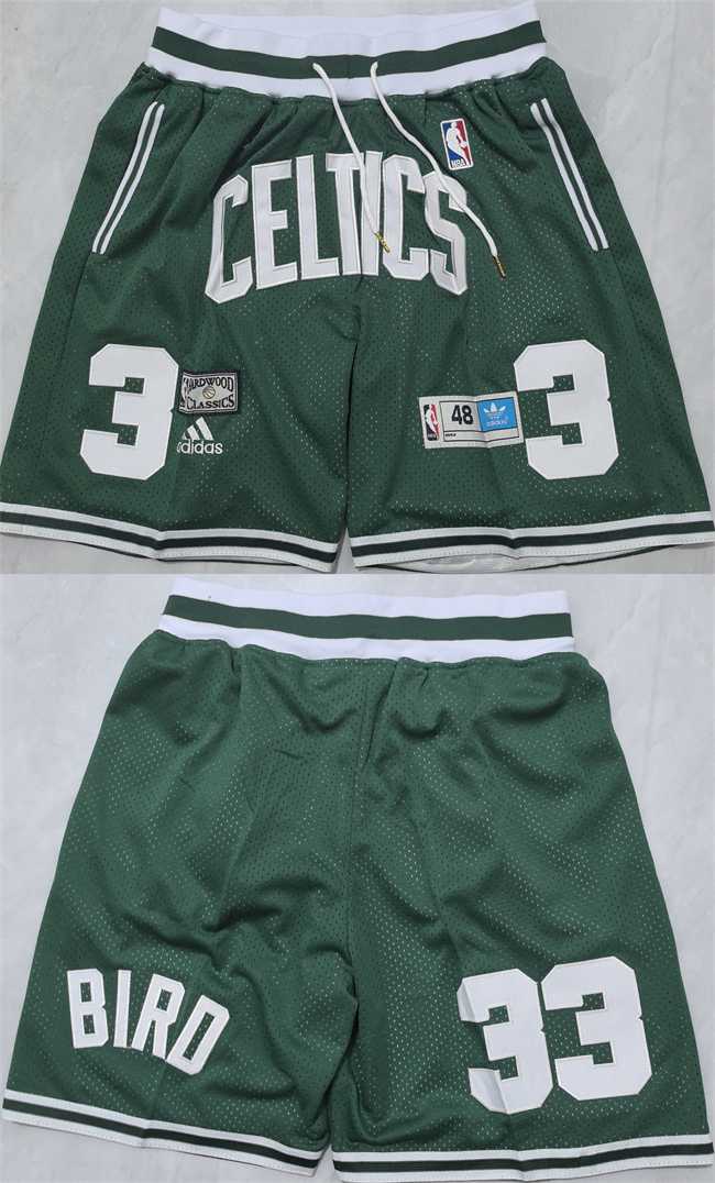Mens Boston Celtics #33 Larry Bird Green Shorts (Run Small)