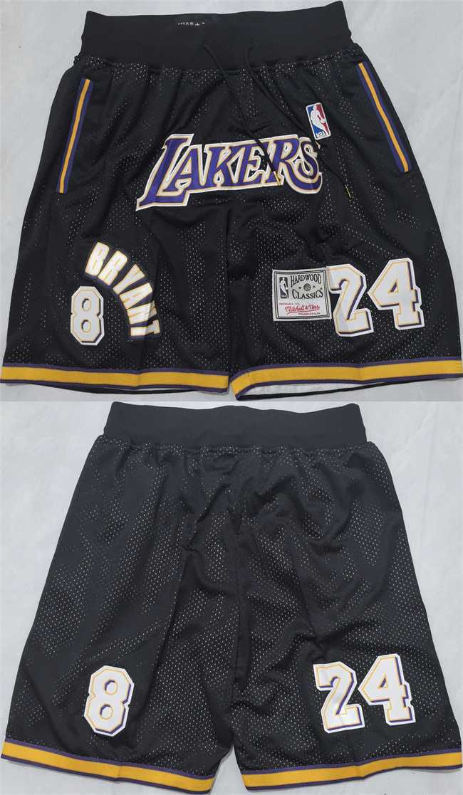 Mens Los Angeles Lakers #24 Kobe Bryant Black Shorts (Run Small)