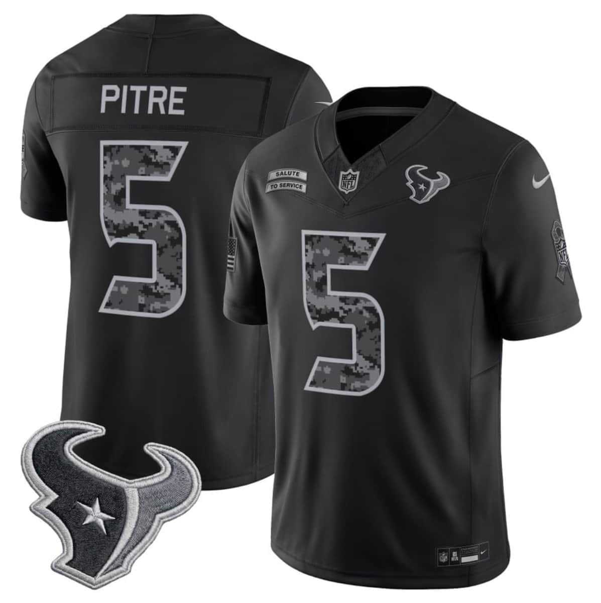 Mens Houston Texans #5 Jalen Pitre Black F.U.S.E. 2026 Salute to Service Limited Stitched Jersey
