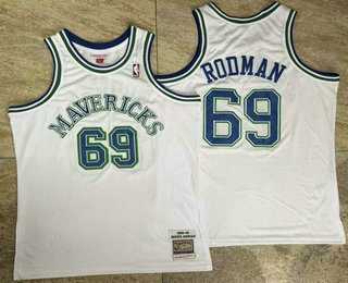 Mens Dallas Mavericks #69 Dennis Rodman White AU Throwback Jersey