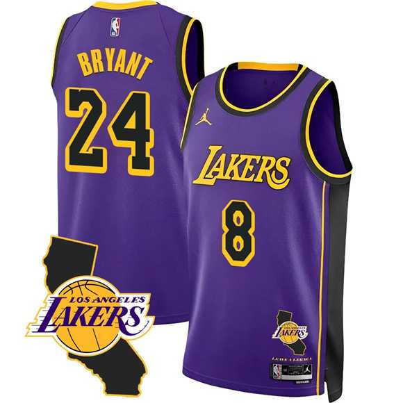 Mens Los Angeles Lakers Front #8 Back #24 Kobe Bryant Purple 2025 California Patch Stitched Jersey Dzhi
