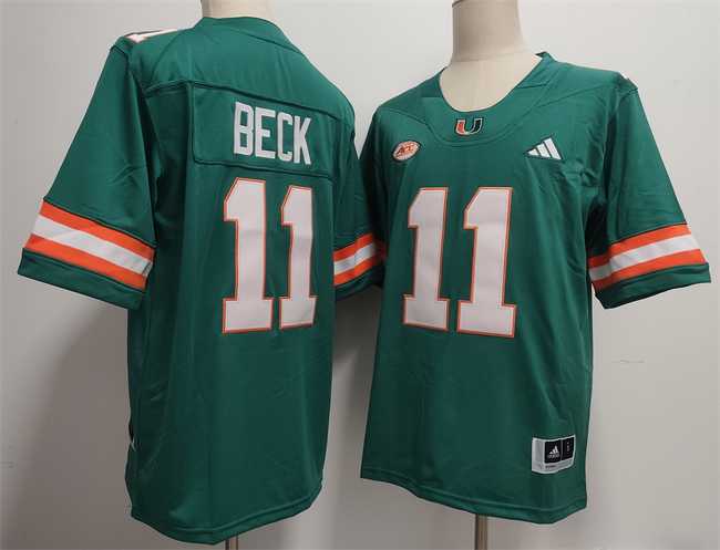 Mens Miami Hurricanes #11 Carson Beck Aqua Stitched Football Jersey