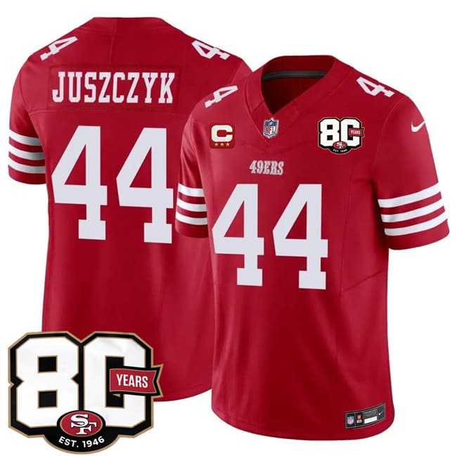 Mens San Francisco 49ers #44 Kyle Juszczyk Red 2026 F.U.S.E. With 80th Anniversary & 3-Star C Patch Vapor Untouchable Limited Stitched Jersey