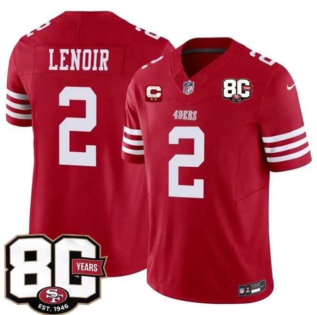 Mens San Francisco 49ers #2 Deommodore Lenoir Red 2026 F.U.S.E. With 80th Anniversary & 2-Star C Patch Vapor Untouchable Limited Stitched Jersey