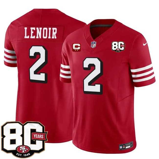 Mens San Francisco 49ers #2 Deommodore Lenoir New Red 2026 F.U.S.E. With 80th Anniversary & 2-Star C Patch Vapor Untouchable Limited Stitched Jersey