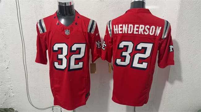 Mens New England Patriots #32 TreVeyon Henderson Red F.U.S.E. Vapor Limited Football Stitched Jersey