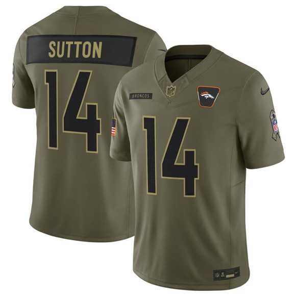 Mens Denver Broncos #14 Courtland Sutton Olive 2025 Salute to Service Limited Stitched Jersey Dyin