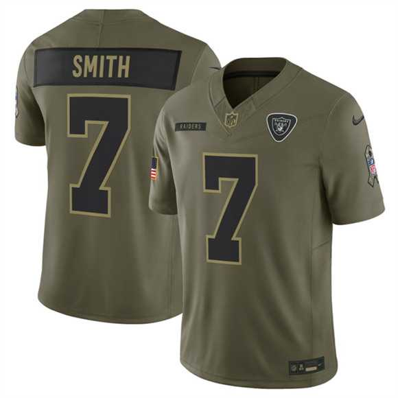 Mens Las Vegas Raiders #7 Geno Smith Olive 2025 Salute to Service Limited Stitched Jersey Dyin