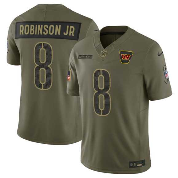 Mens Washington Commanders #8 Brian Robinson Jr. Olive 2025 Salute to Service Limited Stitched Jersey Dyin