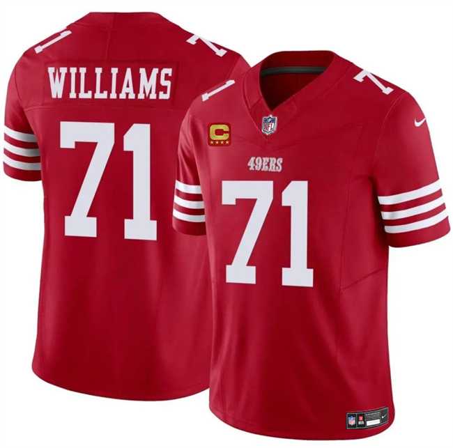 Mens San Francisco 49ers #71 Trent Williams Red 2025 F.U.S.E. With 4-Star C Patch Vapor Untouchable Limited Stitched Jersey Dzhi