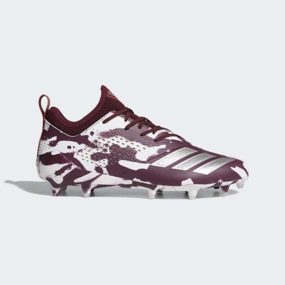 Mens Maroon/Metallic Silver/White Adidas Adizero Tagged Cleats Football Cleats 219YMCEV->Adidas Men->Sneakers