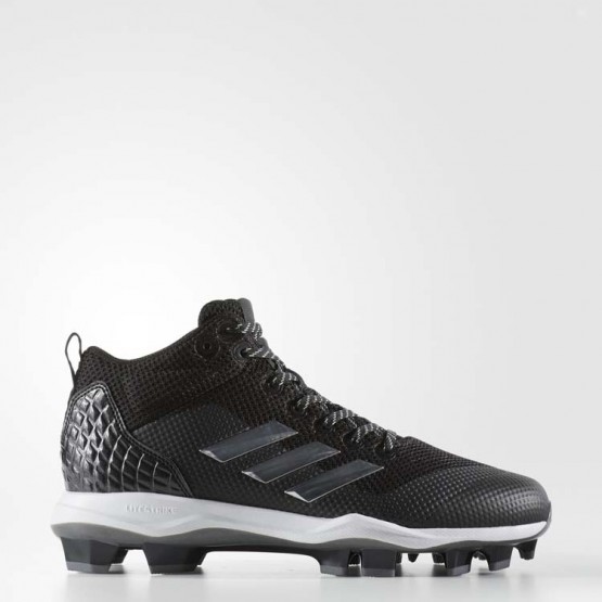 Mens Core Black/Metallic Silver/White Adidas Poweralley 5 Mid Tpu Cleats Baseball Shoes 225YNACH->Adidas Men->Sneakers