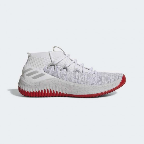 Mens White/Grey/Light Scarlet Adidas Dame 4 Basketball Shoes 272FVWIK->Adidas Men->Sneakers