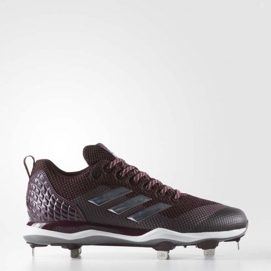 Mens Maroon/Metallic Silver/White Adidas Poweralley 5 Cleats Baseball Shoes 299MCVSG->Adidas Men->Sneakers