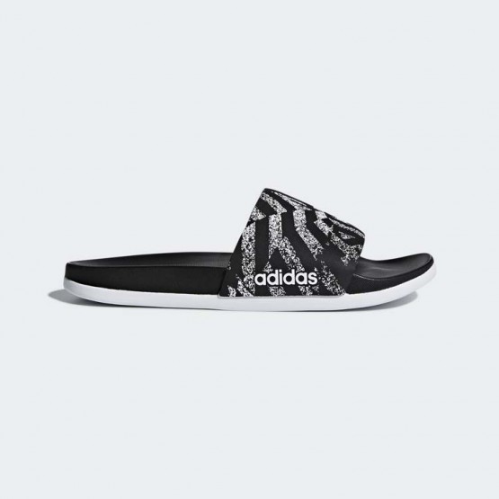 Womens Core Black/White Adidas Adilette Cloudfoam Plus Graphic Slides Training Shoes 505JRCPU