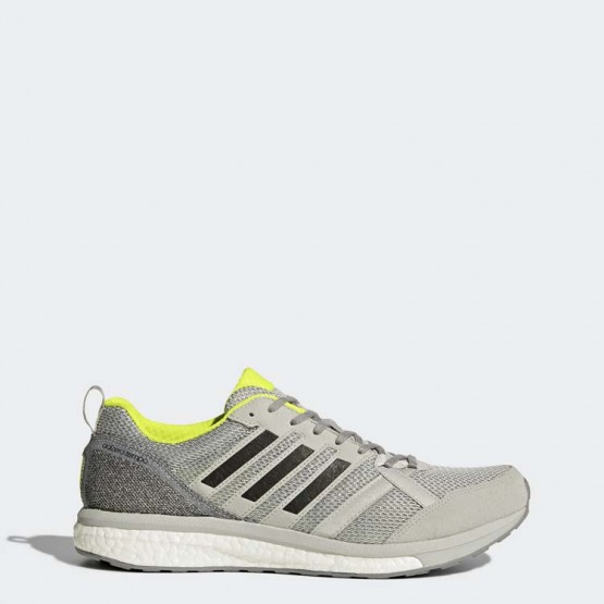 Mens Grey/Core Black/Solar Yellow Adidas Adizero Tempo 9 Running Shoes 636PGBNE->Adidas Men->Sneakers