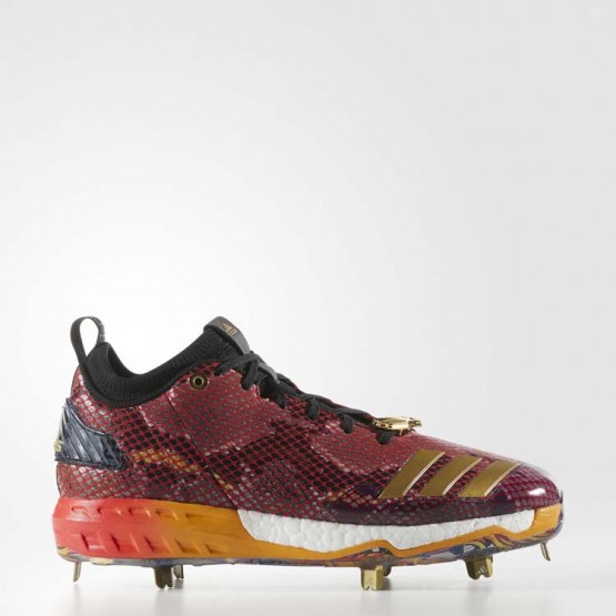 Mens Power Red/Metallic Gold/Black Adidas Boost Icon 3 Atlanta Cleats Baseball Shoes 673HAFNJ->Adidas Men->Sneakers