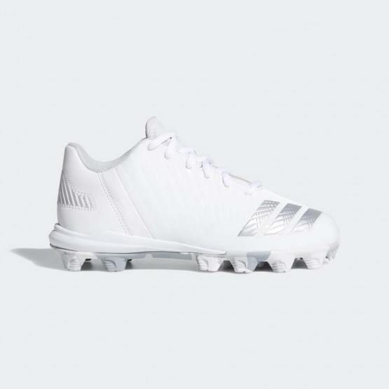 Kids White/Metallic Silver/Light Grey Adidas Icon Molded Cleats Baseball Shoes 949MAYFI->Adidas Kids->Sneakers