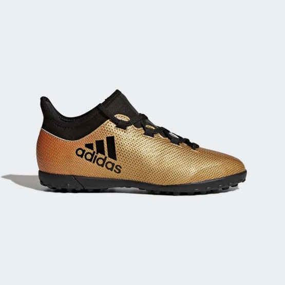 Kids Tactile Gold Metallic/Black/Infrared Adidas X Tango 17.3 Turf Soccer Cleats 980AGYUZ->Adidas Kids->Sneakers